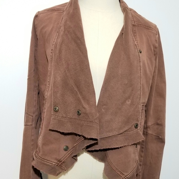 American Rag Brown Asymmetrical Convertible Front Drape Raw Edge Jacket, Medium - Picture 3 of 14